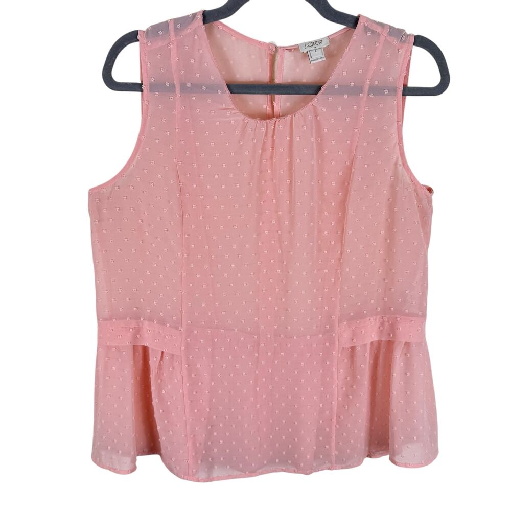 J. Crew Pink Sheer Chenille Dot Sleeveless Pleated Lightweight Blouse‎ Size 8